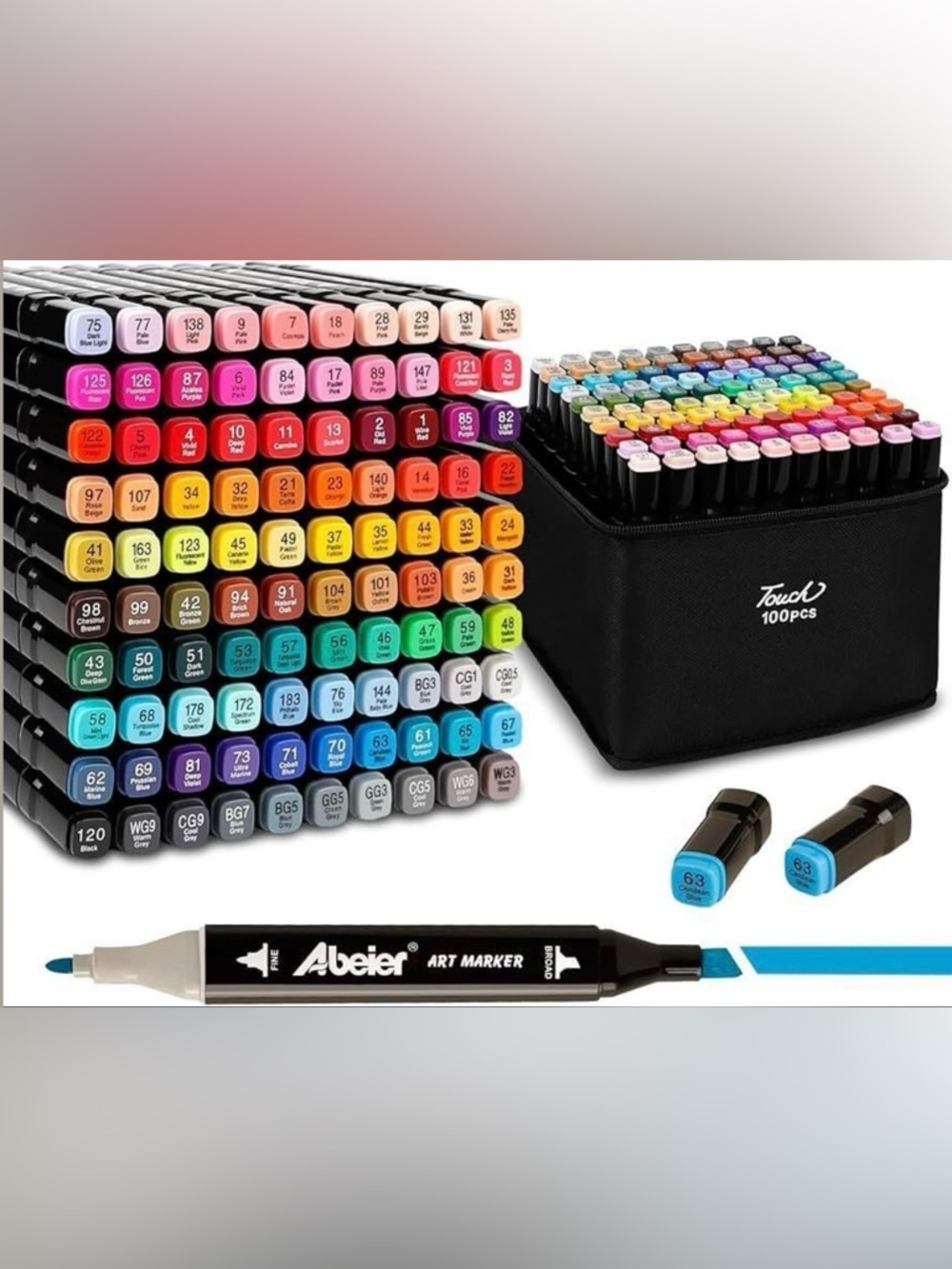 NIP 100pc Touch Twin Markers Set Fine & Broad Tip Alcohol Markers w/ Carry Case